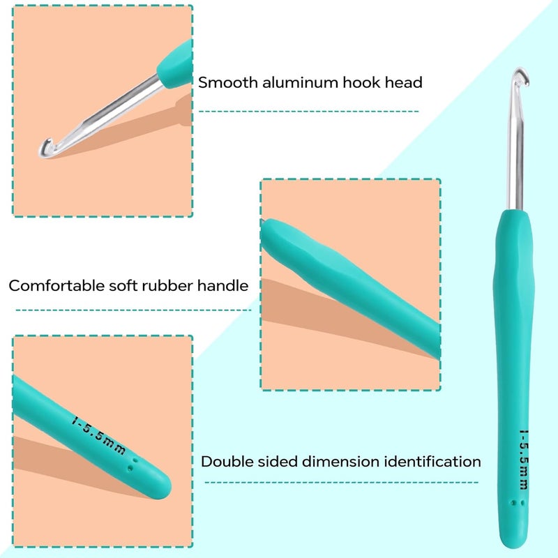 Gerute 5.5mm Crochet Hook, Ergonomic Crochet Hook, Smooth and Extra Long Knitting Needles, with Soft Rubber Ergonomic Handle and Aluminum Tip, Perfect Beginner and Arthritic Crochet Hooks (5.5 mm) - Image 3